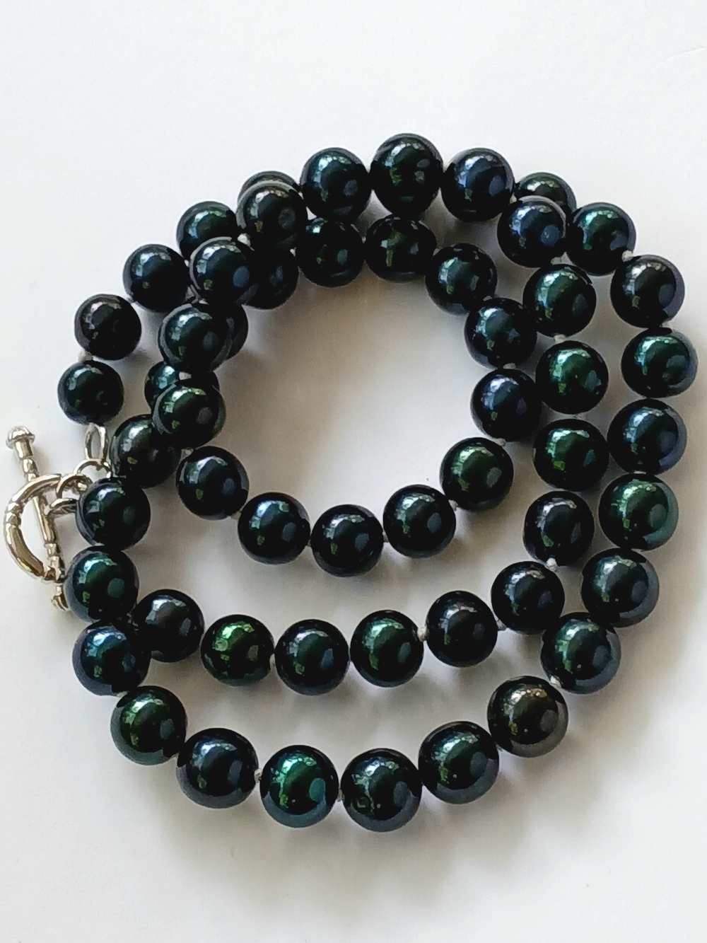 VTG Vantel Pearls Black Peacock Pearl Necklace 18” 925 Sterling Silver Clasp
